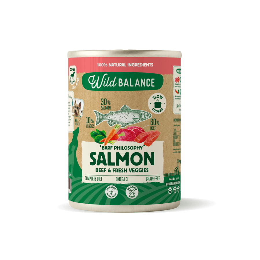 Llauna filosofia BARF de salmó i vedella 400 g
